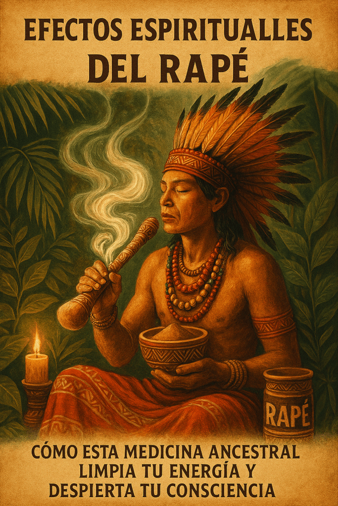 Amazonian shaman using rapé with kuripe to cleanse energy and connect with the spiritual realm