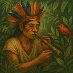 Person applying rapé during a sacred ritual with kuripe and spiritual fire in the Amazon jungle