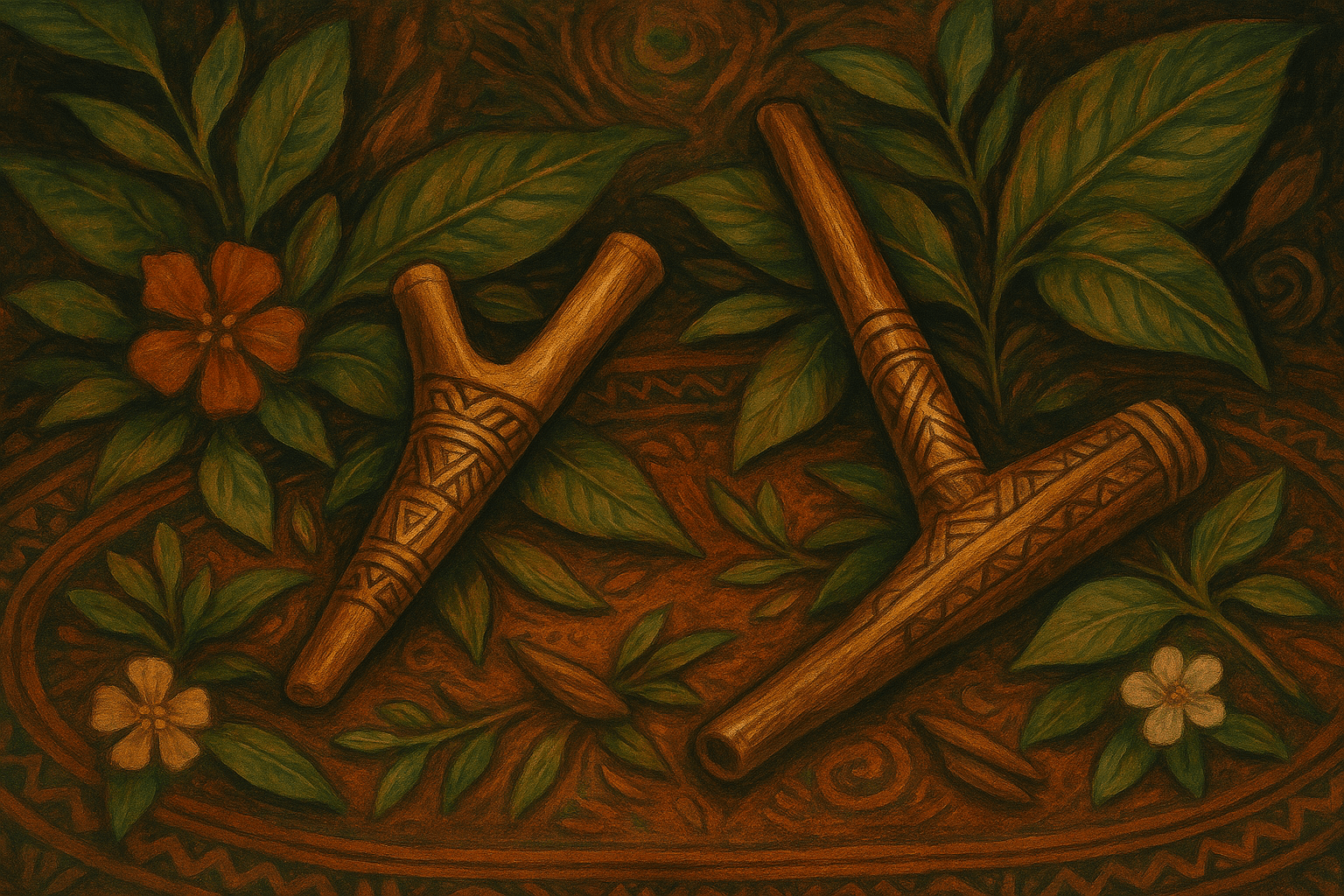Comparación entre kuripe y tepi en ritual amazónico con luz ceremonial